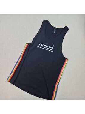 H&M Unisex Black Rainbow Proud Pride Tank Top Shirt Yoga Workout Muscle Sz L